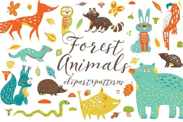 可爱的森林动物剪贴画 Cute Forest Animals Clipart缩略图 可爱的森林动物剪贴画 Cute Forest Animals Clipart