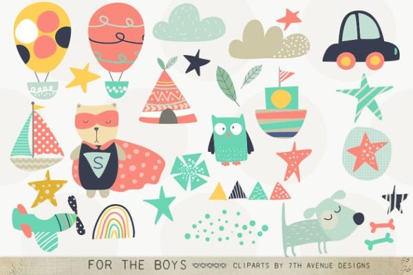 男孩宝贝适用剪贴画儿童主题元素 For the Boys Clipart