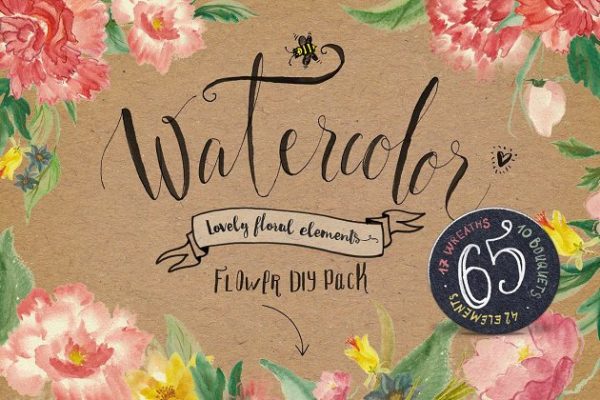 DIY水彩花卉素材集 Watercolor flower DIY Pack缩略图 DIY水彩花卉素材集 Watercolor flower DIY Pack