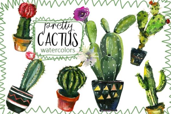仙人掌水彩剪贴画 Pretty Cactus Watercolor Clipart Set缩略图 仙人掌水彩剪贴画 Pretty Cactus Watercolor Clipart Set