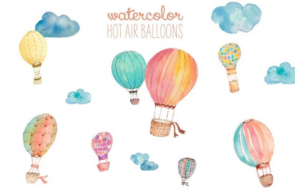 热气球水彩插画剪贴画 Watercolor Hot Air Balloons缩略图 热气球水彩插画剪贴画 Watercolor Hot Air Balloons