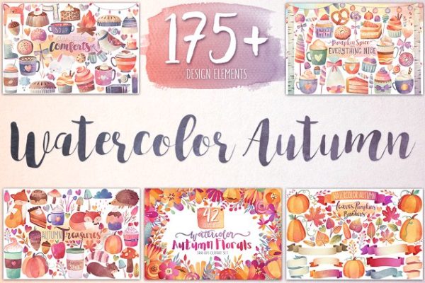 秋冬主题花卉、叶子&点心等水彩剪贴画 Watercolor Autumn & Winter Bundle缩略图 秋冬主题花卉、叶子&点心等水彩剪贴画 Watercolor Autumn & Winter Bundle