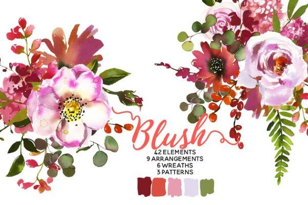 粉红珊瑚水彩花卉 Blush Pink Coral Watercolor Flowers缩略图 粉红珊瑚水彩花卉 Blush Pink Coral Watercolor Flowers