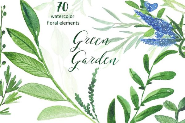 绿色花园水彩素材集 Green garden. Watercolor collection缩略图 绿色花园水彩素材集 Green garden. Watercolor collection