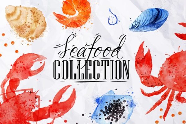 海鲜水彩矢量图形素材集 Set Seafood