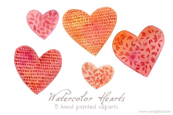 多种图案风格水彩心形 Watercolor Hearts缩略图 多种图案风格水彩心形 Watercolor Hearts