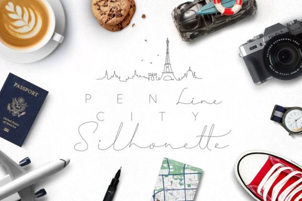 钢笔素描城市轮廓 Pen Line City Silhouette缩略图 钢笔素描城市轮廓 Pen Line City Silhouette