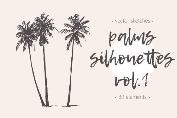 笔画简约的钢笔素描椰子树矢量图形 Silhouettes of palm trees缩略图 笔画简约的钢笔素描椰子树矢量图形 Silhouettes of palm trees