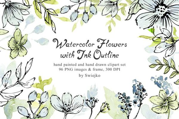 非常适合婴儿&婚礼主题的手绘花卉元素 Watercolor Flowers