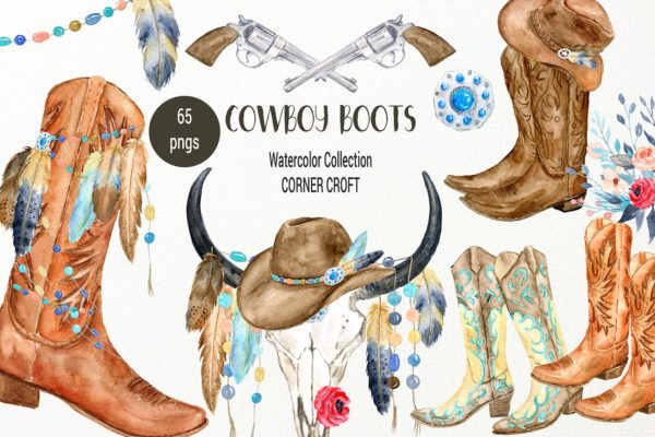 经典水彩牛仔靴剪贴画 Watercolor Cowboy Boots Illustration缩略图 经典水彩牛仔靴剪贴画 Watercolor Cowboy Boots Illustration