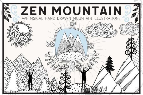 奇形怪状禅山山脉矢量图形 Whimsical Mountain Vectors缩略图 奇形怪状禅山山脉矢量图形 Whimsical Mountain Vectors