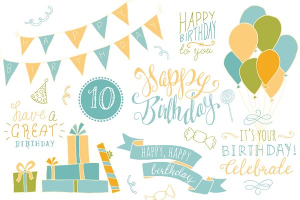 生日聚会主题装饰物料设计元素 Birthday Photoshop Overlays