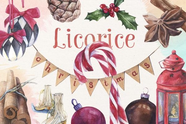 充满欧亚风情的水彩剪贴画素材 Licorice Watercolor Collection