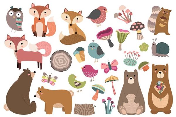 春天林地动物矢量图形 Woodland Spring 29 pc Vector & PNG