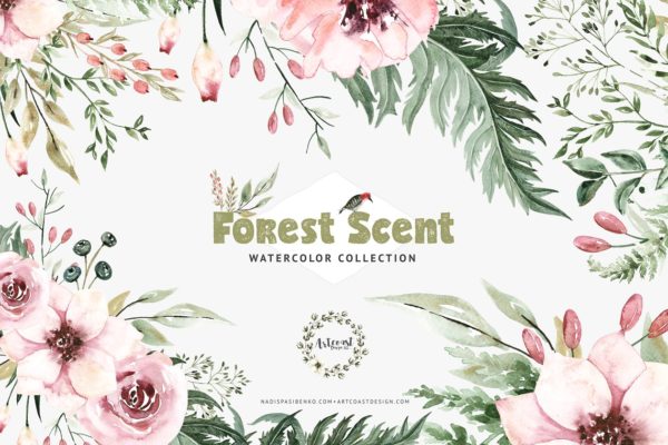 森林的气息水彩剪贴画元素 Watercolor Forest Scent缩略图 森林的气息水彩剪贴画元素 Watercolor Forest Scent