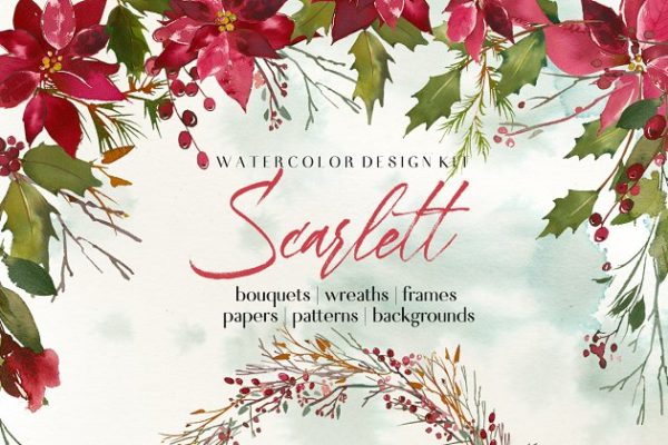 英式斯卡利特圣诞主题水彩素材包 Scarlett Christmas Watercolor Set缩略图 英式斯卡利特圣诞主题水彩素材包 Scarlett Christmas Watercolor Set