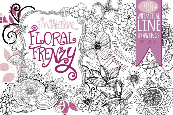 花卉艺术线条及花环素材 Flower Line Art & Floral Wreaths缩略图 花卉艺术线条及花环素材 Flower Line Art & Floral Wreaths