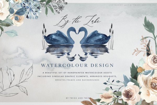 执子之手 与子偕老-充满烂漫气息的水彩手绘素材 By the Lake – Watercolor Graphics [1.63GB]