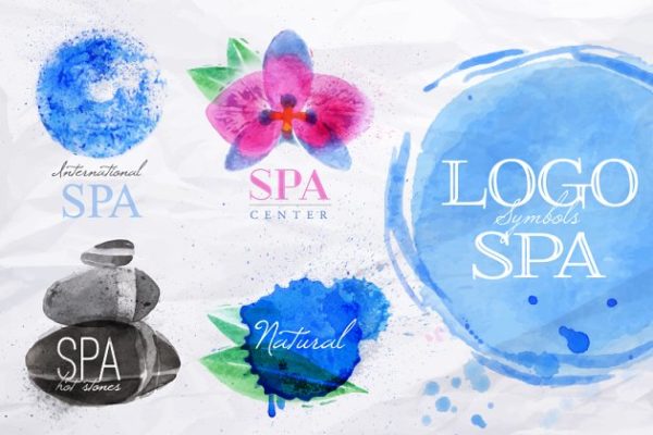 美容水疗标志水彩模板素材 Set symbols spa