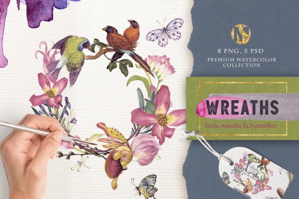 水彩花环插画素材 Watercolor wreaths vol.2缩略图 水彩花环插画素材 Watercolor wreaths vol.2