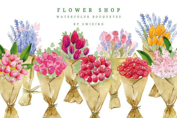 花店水彩花束剪贴画 Flower Shop, watercolor bouquets缩略图 花店水彩花束剪贴画 Flower Shop, watercolor bouquets