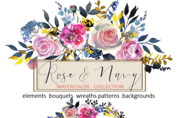 水彩玫瑰牡丹剪贴画 Watercolor Roses Peonies Clipart