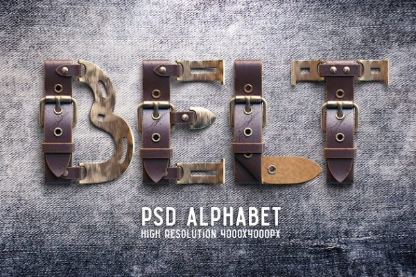 蒸汽朋克时代风格皮带样式PSD字体 PSD Font "Belt"缩略图 蒸汽朋克时代风格皮带样式PSD字体 PSD Font "Belt"