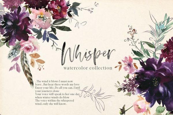 浪漫暗色调水彩花卉剪贴画 Whisper Watercolor Floral Clipart缩略图 浪漫暗色调水彩花卉剪贴画 Whisper Watercolor Floral Clipart