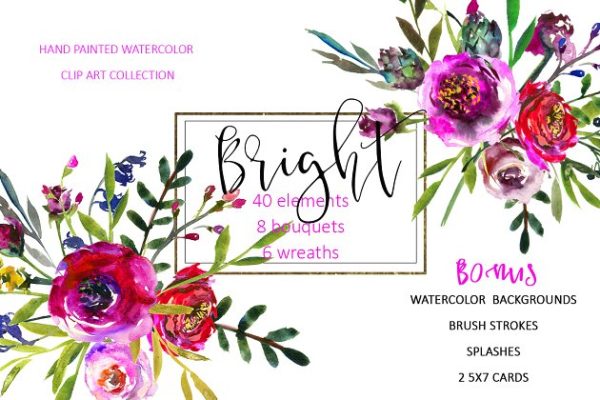 鲜艳的紫色水彩花卉剪贴画 Bright Purple Watercolor Flowers缩略图 鲜艳的紫色水彩花卉剪贴画 Bright Purple Watercolor Flowers