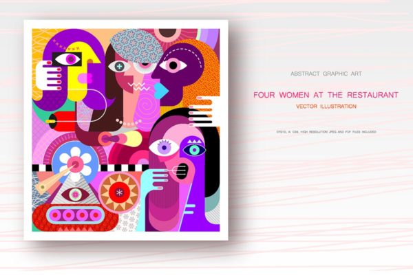 怪诞抽象人物矢量艺术作品v3 Four Women at the Restaurant vector illustration缩略图 怪诞抽象人物矢量艺术作品v3 Four Women at the Restaurant vector illustration
