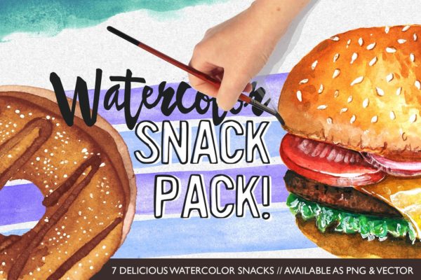 水彩甜点小吃插画 Watercolor Snack Pack缩略图 水彩甜点小吃插画 Watercolor Snack Pack