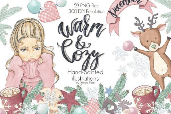 冬季圣诞节主题手绘插画套装 Winter Christmas Hand-painted Kit