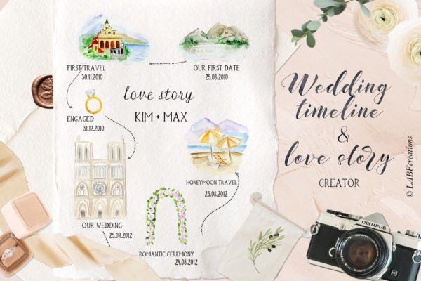 浪漫婚礼时间轴&故事设计素材 Wedding timeline & story creator