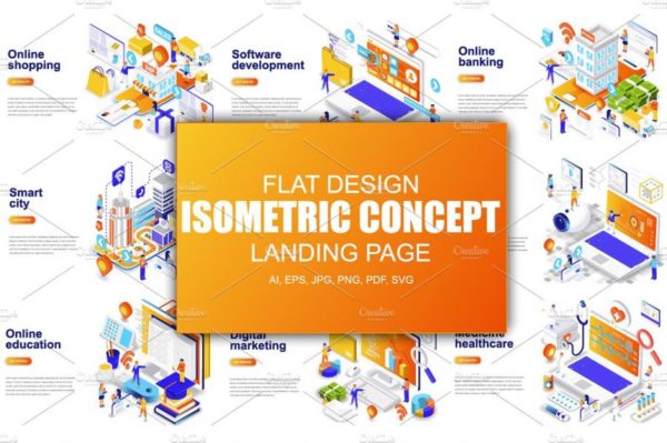等距概念扁平风网站着陆页设计插画模板合集 Isometric Concept Flat Design缩略图 等距概念扁平风网站着陆页设计插画模板合集 Isometric Concept Flat Design