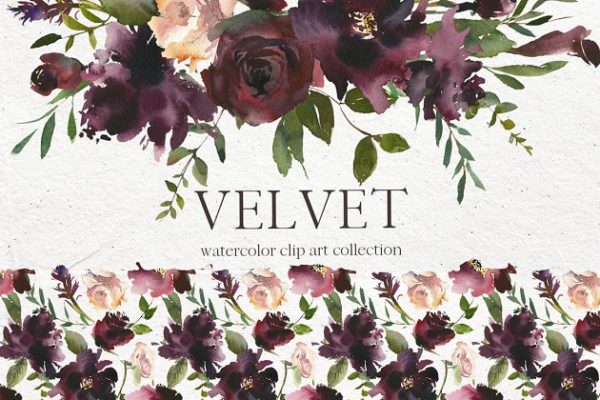 天鹅绒-水彩花卉剪贴画 Velvet – Watercolor Floral Clip Art缩略图 天鹅绒-水彩花卉剪贴画 Velvet – Watercolor Floral Clip Art