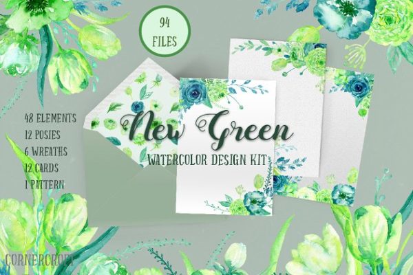 新绿色水彩设计套件 Design Kit New Green Watercolour缩略图 新绿色水彩设计套件 Design Kit New Green Watercolour