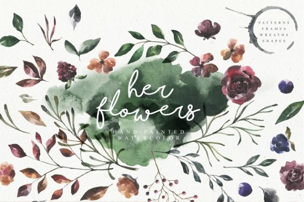 女性水彩花卉插画设计套装 Her Flowers Pro