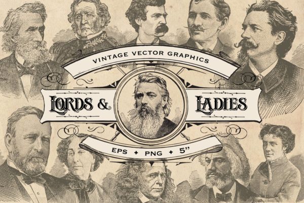 旧时代绅士&淑女人像插画素材 Vintage Lords & Ladies Graphics缩略图 旧时代绅士&淑女人像插画素材 Vintage Lords & Ladies Graphics