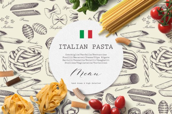 意大利面食和通心粉矢量插画 Vector Pasta & Macaroni Collection