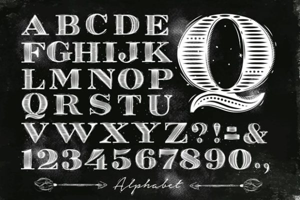 复古钢笔描线素描英文字体 Vintage Font Fontline