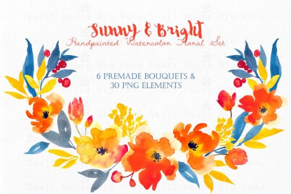 阳光明亮风格水彩花卉插画合集 Sunny & Bright- Watercolor Floral Se