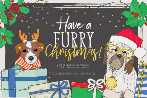 逗比圣诞节欢乐多手绘插画 Have A Furry Christmas缩略图 逗比圣诞节欢乐多手绘插画 Have A Furry Christmas