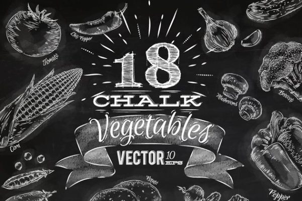蔬菜粉笔画矢量插画 Vegetables chalk缩略图 蔬菜粉笔画矢量插画 Vegetables chalk