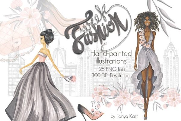 时装周手绘插画&纹理合集 Fashion Week Design Kit