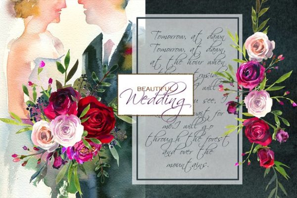 水彩花卉婚礼设计元素合集 Wedding Watercolor Illustration Set