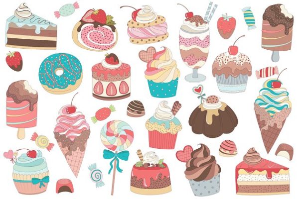 31款水彩手绘甜点矢量图形 31 Treats & Candy Vector and PNG Set