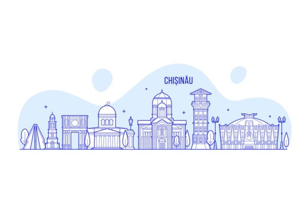 摩尔多瓦基希讷乌城市天际线矢量插画 Chisinau skyline, Moldova