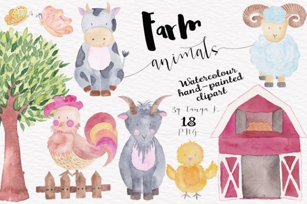 农场牧场动物水彩插画套件 Farm Animals Big Watercolor Set缩略图 农场牧场动物水彩插画套件 Farm Animals Big Watercolor Set