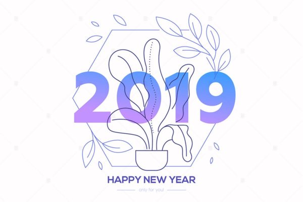 新年快乐线条设计风格插画 Happy New Year – line design style illustration