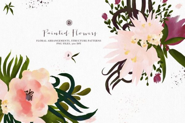 手绘素雅彩色花卉剪贴画合集 Painted Flowers